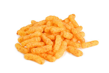 Cheese crunchy sticks isolated on white background.
