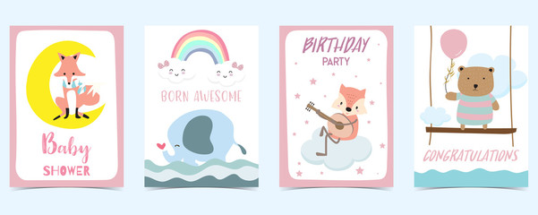 Obraz premium pastel card with bear,fox,elephant