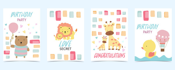 pastel card with bear,lion,giraffe