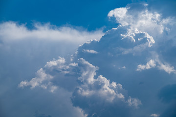 Fototapeta na wymiar Fuffy clouds on bright blue sky background.