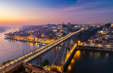 Fototapeta na wymiar Scenic view of the Porto Old Town pier architecture over Duoro river in Porto, Portugal