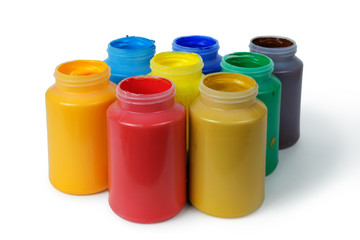 Acrylic paints in the plastic containers