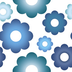 Flower background. Abstract pattern blue flower icons on white backdrop. Seamless wallpaper.