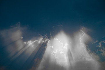 Beautiful beam of light and the clouds. The divine sky.