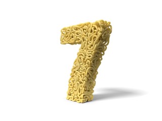 Fototapeta premium noodle in shape of number 7. curly spaghetti for cooking. 3d illustration