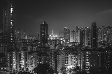 Fototapeta na wymiar Hong Kong night view in Black and white