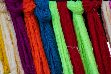 Dyeing traditional handmade silk Silk dyed with different colors