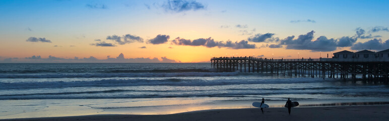 A Pair of Sunset Surfers at Crystal Pier, San Diego, CA