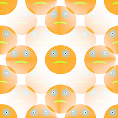 Sad orange emoji seamless pattern on white background for textile, website, for book design etc.