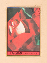 UNITED ARAB EMIRATES - CIRCA 1972: A stamp printed in the United Arab Emirates shows a tulip, circa 1972