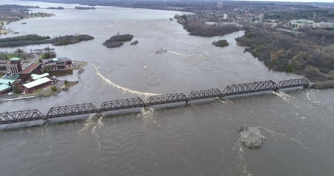 Drone footage over the rapids in the Ottawa river during the 2019 Ottawa Flood.