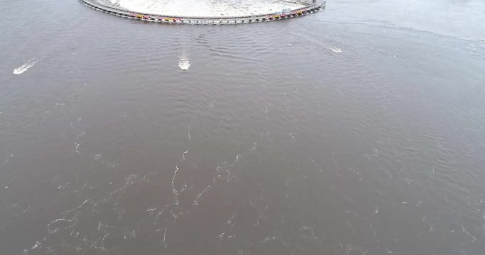 Drone footage over the Ottawa River during the 2019 Ottawa Flood above Chaudiere Bridge and Falls.