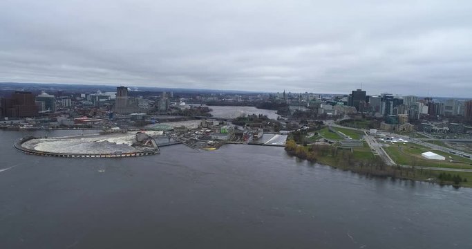 Drone footage above the Ottawa River near Downtown Ottawa during the 2019 Ottawa Flood.