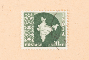INDIA - CIRCA 1970: A stamp printed in India shows the country of India, circa 1970