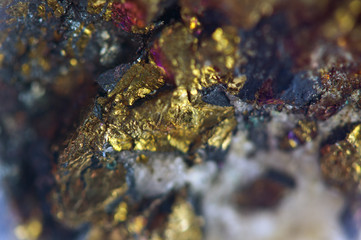 Golden background. Gold nugget. Macro