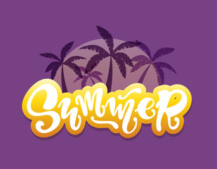 Obraz premium Summer Party Vibes - hand drawn doodle lettering label with palm tree