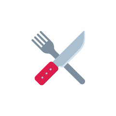 Crossed knife and fork flat icon, vector sign, Kitchen cutlery colorful pictogram isolated on white. Symbol, logo illustration. Flat style design