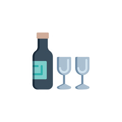 Bottle of wine and glasses flat icon, vector sign, Wine glasses and alcohol drink bottle colorful pictogram isolated on white. Symbol, logo illustration. Flat style design