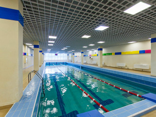 Lanes of a competition swimming pool. Indoor swimming pool