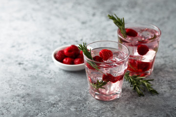 Gin raspberry cocktail with rosemary