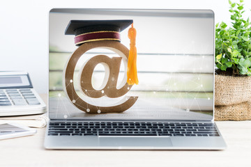 E-learning or online education, at sign mail logo ideas for graduated study abroad international...