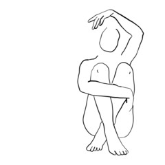 Graphic art woman. Simple beauty logo. Fashion sketch. Minimal line drawing illustration 