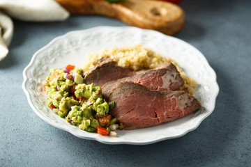 Roast beef with homemade guacamole
