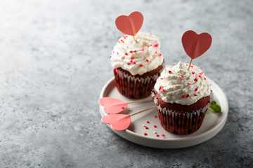 Homemade Red Velvet cupcakes with fresh raspberry