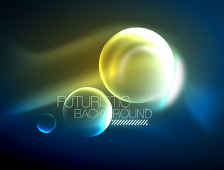 Blue neon bubbles and circles futuristic abstract background
