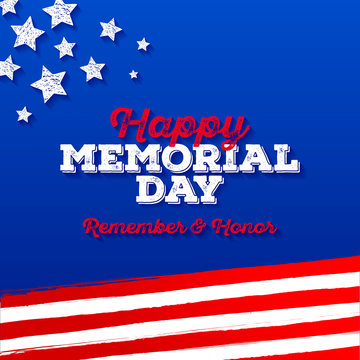 Memorial day - greeting design. Type design and hand drawn stars and stripes. Vector illustration