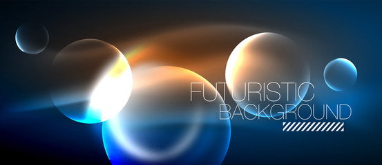 Blue neon bubbles and circles futuristic abstract background