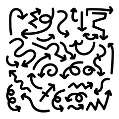 set of vector arrows.doodle hand drawn arrows set. Black arrows direction, single lines, marks