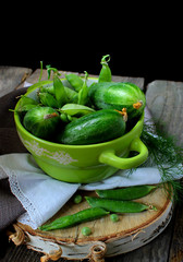 fresh green peas and cucumbers