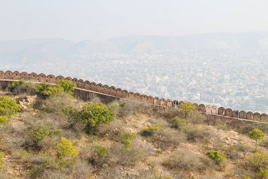 Nahargarh Fort wall walkway during afternoon.