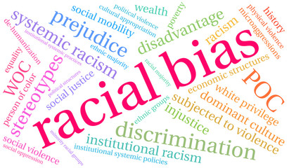  Racial Bias Word Cloud on a white background. 