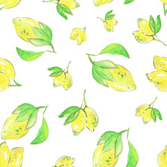 Lemons fruit design watercolor illustration on white background seamless pattern