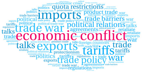 Economic Conflict Word Cloud on a white background. 