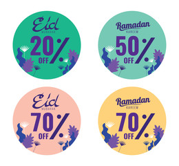 Eid and Ramadan sale banner, sticker set. Template design usable for print or web, banner and poster.Design for Islamic Festival celebration