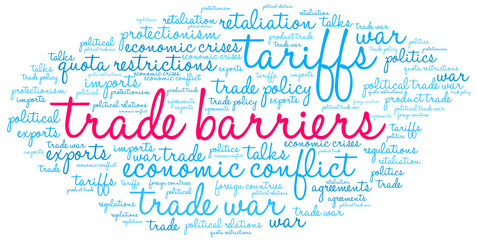Trade Barriers Word Cloud on a white background. 