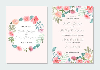 wedding invitation with floral watercolor frame