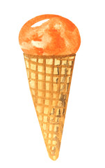 watercolor ice cream in a waffle cone. raster illustration for menu design