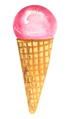 watercolor ice cream in a waffle cone. raster illustration for menu design