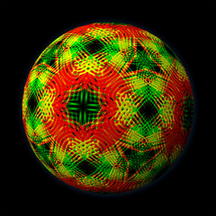 Artfully designed and colorful ball, 3D illustration on black background