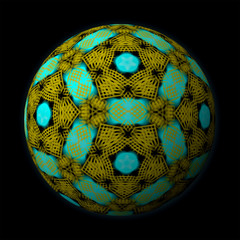 Artfully designed and colorful ball, 3D illustration on black background