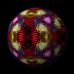 Artfully designed and colorful ball, 3D illustration on black background