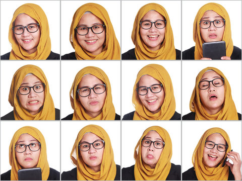 Muslim Woman's Facial Expressions Collage