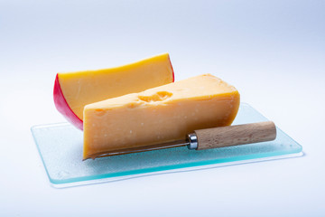 Assortment of traditional Dutch hard old cheeses made from cow milk