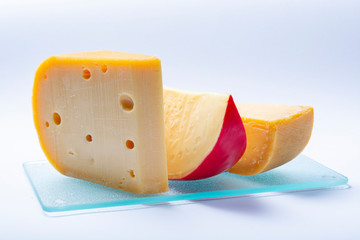 Assortment of traditional Dutch hard old cheeses made from cow milk