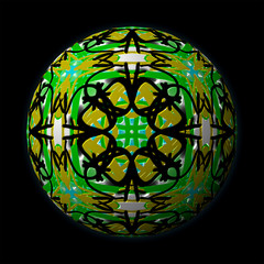 Artfully designed and colorful ball, 3D illustration on black background