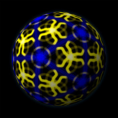 Artfully designed and colorful ball, 3D illustration on black background